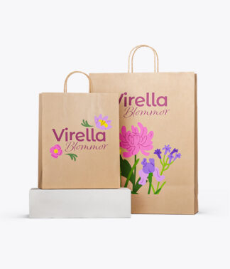 Papperskassar Eco med tryck – Tvinnade handtag – Natur